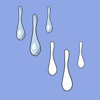 A set of images, elongated water droplets, a jet of water, a vector illustration in cartoon style on a colored background