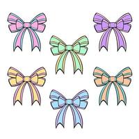 A set of colored icons, a large beautiful festive bow for a gift, pastel shades, vector illustration on a white background