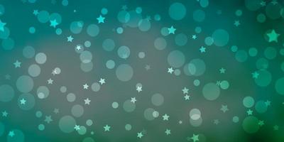 Light Blue, Green vector background with circles, stars.