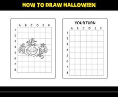 How to draw Halloween for kids. Halloween drawing skill coloring page for kids. vector