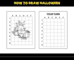 How to draw Halloween for kids. Halloween drawing skill coloring page for kids. vector