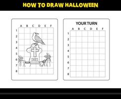 How to draw Halloween for kids. Halloween drawing skill coloring page for kids. vector