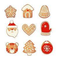 Gingerbread Christmas cute cookies set. Biscuit characters for new year design. Vector cartoon illustration.