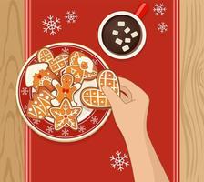 Plate with gingerbread Christmas cookies vector