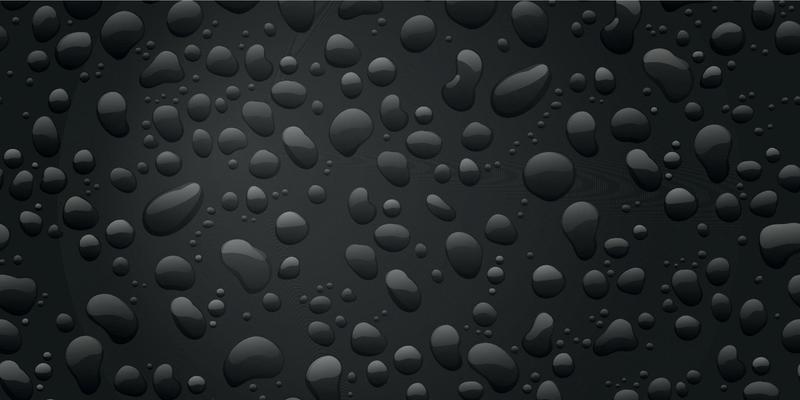 Water drops on black background. Condensation of realistic pure rain droplets