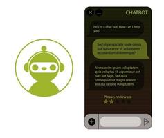 ventana de chatbot con icono de robot. interfaz de usuario de la aplicación con diálogo en línea. conversación con un robot asistente vector