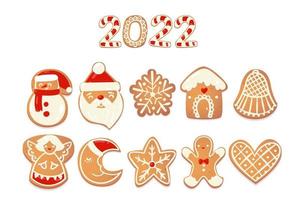 Gingerbread Christmas cute cookies set. Biscuit characters for new year design. Vector cartoon illustration.