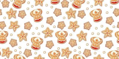 Christmas gingerbread vector seamless pattern.  Winter characters in cartoon style. Holiday design background. New year scandinavian style.