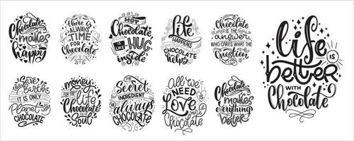 Chocolate hand lettering quotes set. vector