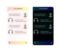 Chatbot window set. User interface of application with online dialogue. Conversation with a robot assistant vector