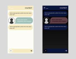 Chatbot window set. User interface of application with online dialogue. Conversation with a robot assistant vector