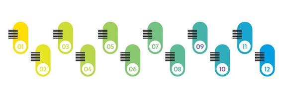 Bullet points numbers. Colorful list markers from 1 to 12. Vector design elements set for modern infographic