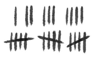 Tally mark number lines on the wall. Hand drawn sticks for counting time in prison. Vector illustration design set.