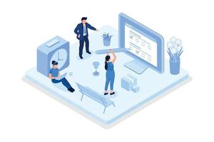 Schedule planning, Characters  filling check list, isometric vector modern illustration