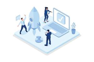 Business, Characters planning, prototyping and testing start up ideas , isometric vector modern illustration