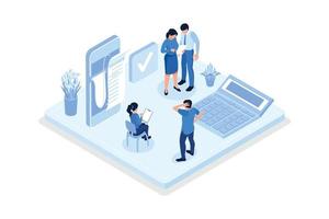 Recruitment process. Human resource management and hiring, isometric vector modern illustration
