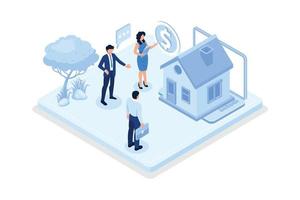 Mortgage process, Characters getting bank approval, isometric vector modern illustration