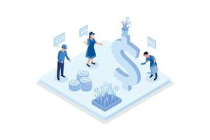 Finance growth, Characters analyzing money growth,  isometric vector modern illustration