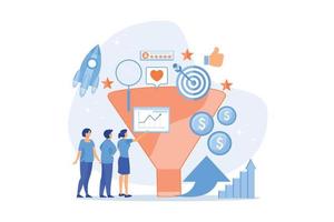 Analysts analyzing market. Selling strategy, lead generation. Marketing funnel, product marketing cycle, advertising system control concept, flat vector modern illustration