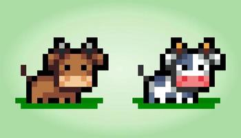 Píxel de vaca de 8 bits. animales para activos de juego en ilustraciones vectoriales. patrón de punto de cruz vaca vector