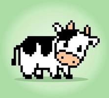 Píxel de vaca de 8 bits. animales para activos de juego en ilustraciones vectoriales. patrón de punto de cruz vaca vector