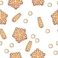 Christmas gingerbread vector seamless pattern.  Winter characters in cartoon style. Holiday design background. New year scandinavian style.