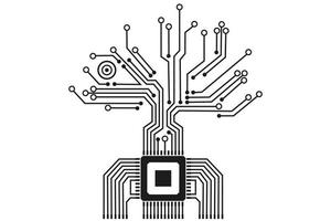 Circuit board electronic tree shape. Electronic vector elements for cyber design.