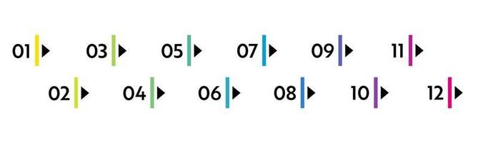 números de viñetas. marcadores de lista coloridos del 1 al 12. elementos de diseño vectorial establecidos para infografía moderna vector