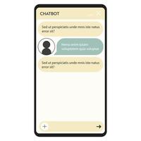 interfaz de usuario de la ventana de chatbot. interfaz de usuario de la aplicación con diálogo en línea. conversación con un robot asistente vector