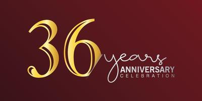 36th anniversary celebration logotype number gold color with red color background. vector anniversary for celebration, invitation card, and greeting card