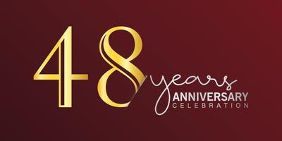 48th anniversary celebration logotype number gold color with red color background. vector anniversary for celebration, invitation card, and greeting card