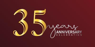 Número de logotipo de celebración del 35 aniversario color dorado con fondo de color rojo. aniversario vectorial para celebración, tarjeta de invitación y tarjeta de felicitación vector