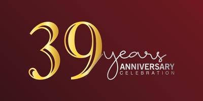 39th anniversary celebration logotype number gold color with red color background. vector anniversary for celebration, invitation card, and greeting card