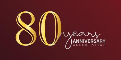 80th anniversary celebration logotype number gold color with red color background. vector anniversary for celebration, invitation card, and greeting card