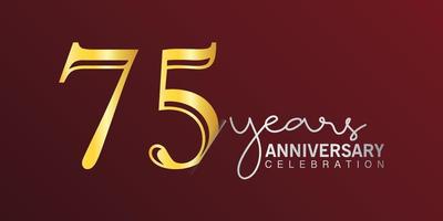 Número de logotipo de celebración del 75 aniversario color dorado con fondo de color rojo. aniversario vectorial para celebración, tarjeta de invitación y tarjeta de felicitación vector