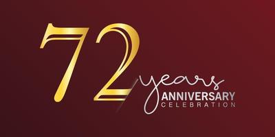 Número de logotipo de celebración del 72 aniversario color dorado con fondo de color rojo. aniversario vectorial para celebración, tarjeta de invitación y tarjeta de felicitación vector