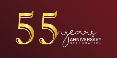 Número de logotipo de celebración del 55 aniversario color dorado con fondo de color rojo. aniversario vectorial para celebración, tarjeta de invitación y tarjeta de felicitación vector
