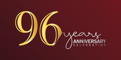 Número de logotipo de celebración del 96 aniversario color dorado con fondo de color rojo. aniversario vectorial para celebración, tarjeta de invitación y tarjeta de felicitación vector