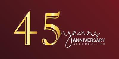 45th anniversary celebration logotype number gold color with red color background. vector anniversary for celebration, invitation card, and greeting card