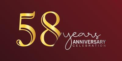 58th anniversary celebration logotype number gold color with red color background. vector anniversary for celebration, invitation card, and greeting card