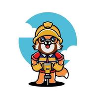 Cute red panda construction worker cartoon vector