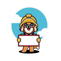 Cute red panda construction worker cartoon vector