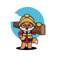 Cute fox construction worker cartoon vector