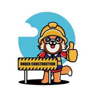 Cute red panda construction worker cartoon vector