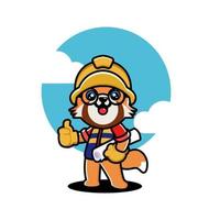 Cute red panda construction worker cartoon vector