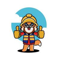 Cute red panda construction worker cartoon vector