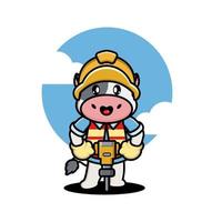 Cute cow construction worker cartoon vector