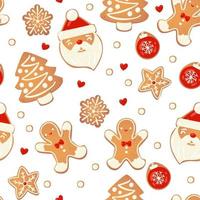 Christmas gingerbread vector seamless pattern.  Winter characters in cartoon style. Holiday design background. New year scandinavian style.