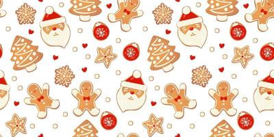 Christmas gingerbread vector seamless pattern.  Winter characters in cartoon style. Holiday design background. New year scandinavian style.