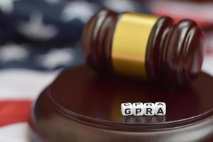 Justice mallet and GPRA acronym. Government performance and results act photo